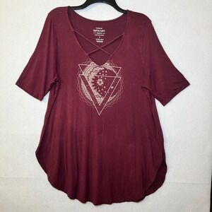 Torrid Super Soft Knits Wine Whimsigoth Celestial Mystical Lattice Neck Tunic 2X